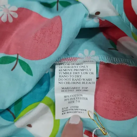 Eleanor Rose Back to School top Size 7-8 kids kidcore whimsy apple print resort - Picture 4 of 5